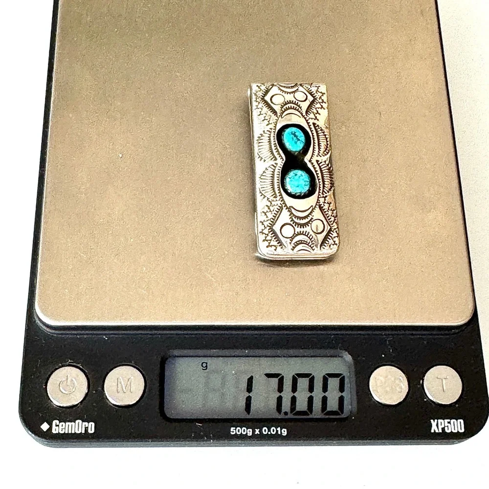 Navajo Turquoise Money Clip Sterling Mens Gift Handmade Skeets Shadowbox Stamped